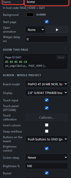 Page Name home in a red box