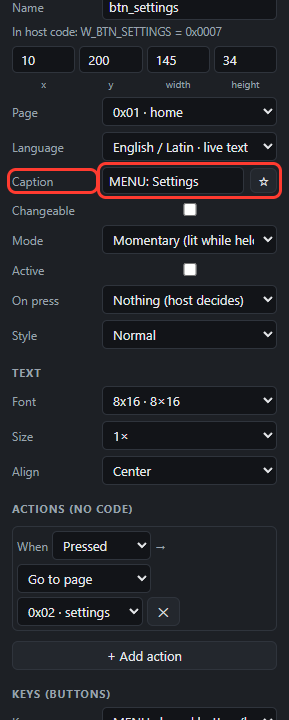 Button: Caption in a red box