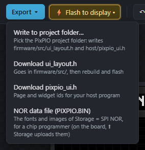 Export menu