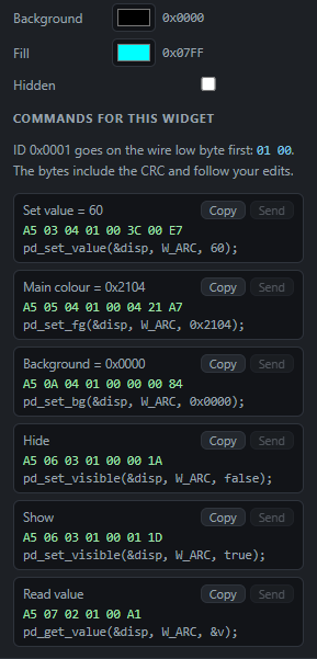 Arc / gauge: Commands: Send from the PC, Copy the code