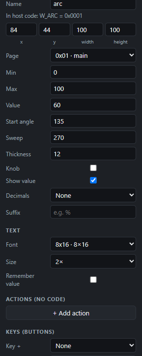 Arc / gauge: Settings