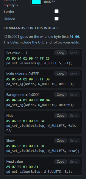 Bullet list: Commands: Send from the PC, Copy the code