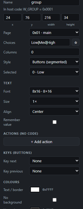 Button group: Settings