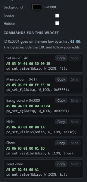 Icon: Commands: Send from the PC, Copy the code