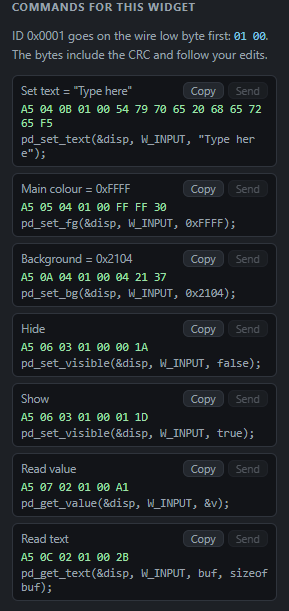 Input box: Commands: Send from the PC, Copy the code