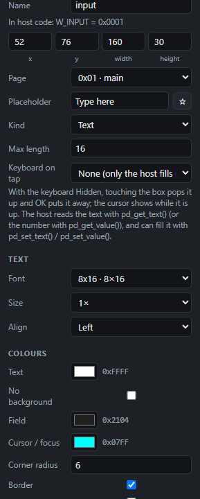 Input box: Settings