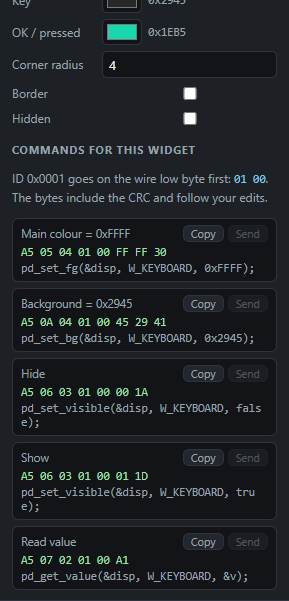 Keyboard: Commands: Send from the PC, Copy the code