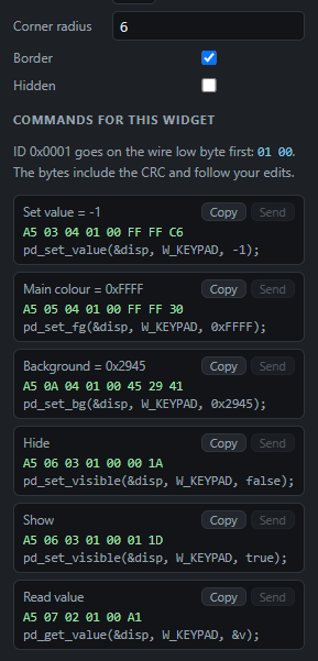 Keypad: Commands: Send from the PC, Copy the code