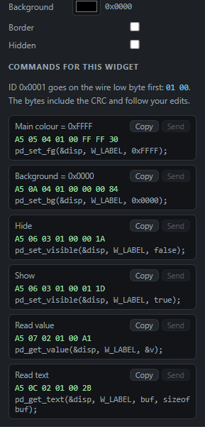 Label: Commands: Send from the PC, Copy the code