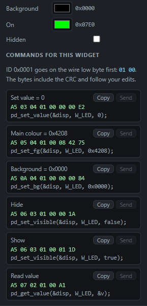 LED: Commands: Send from the PC, Copy the code