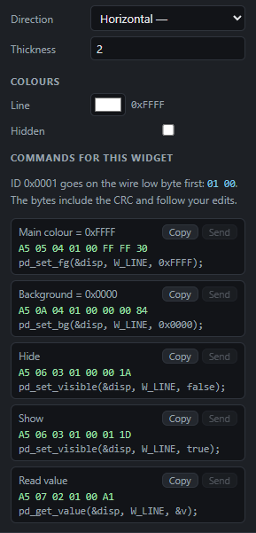 Line: Commands: Send from the PC, Copy the code