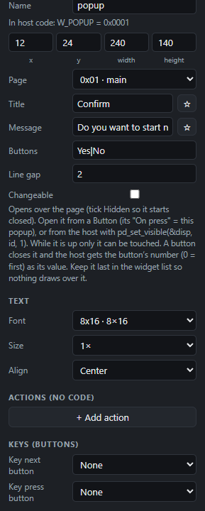 Popup: Settings