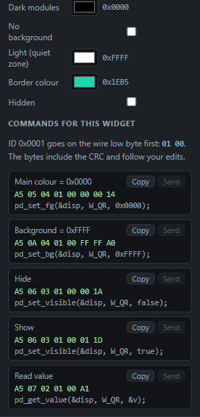 QR code: Commands: Send from the PC, Copy the code