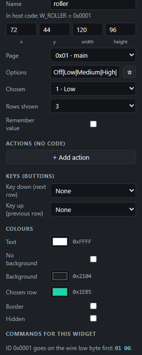Roller (picker): Settings