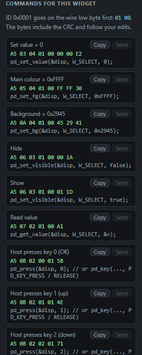 Select: Commands: Send from the PC, Copy the code