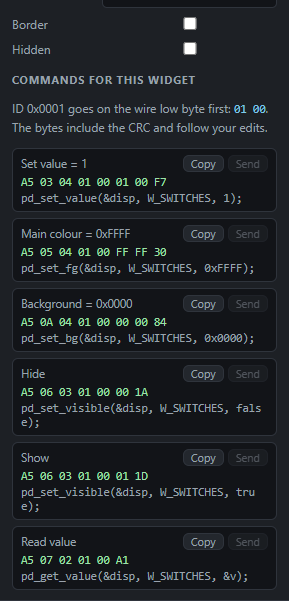 Switch array: Commands: Send from the PC, Copy the code
